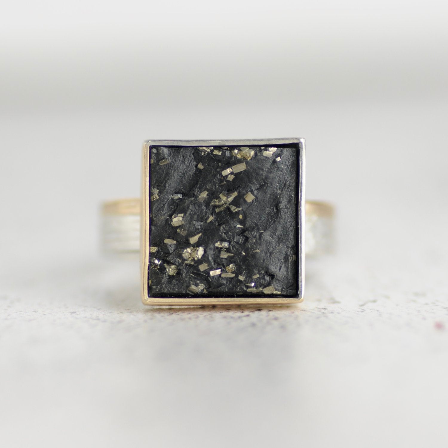 silver and gold slate ring