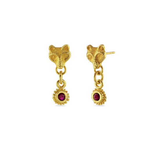 spirit wolf earrings with ruby