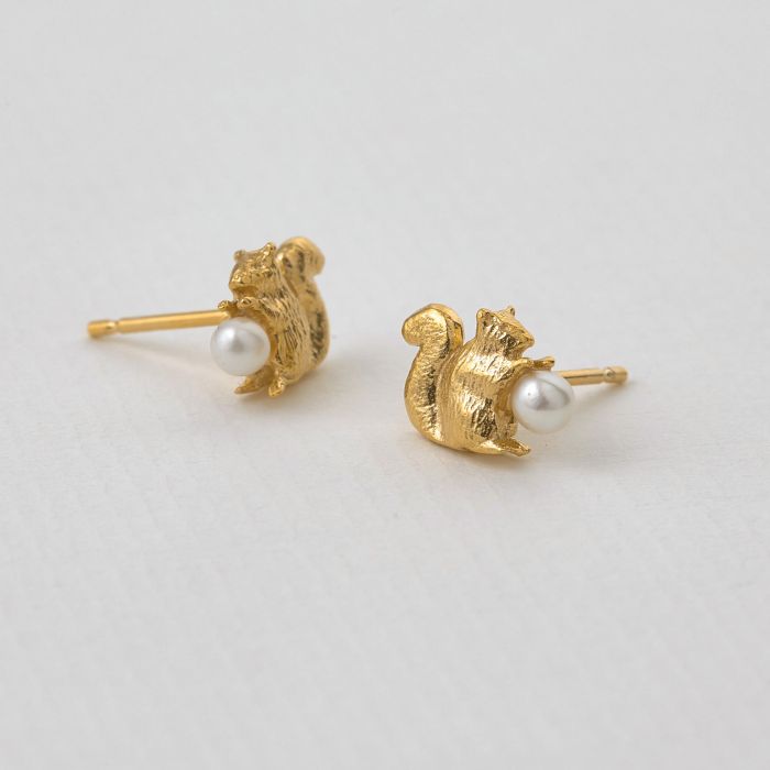 squirrel stud earrings with pearls