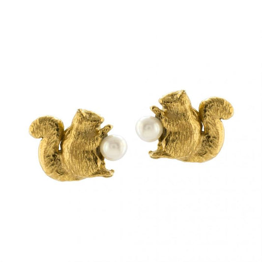 squirrel and pearl stud earrings