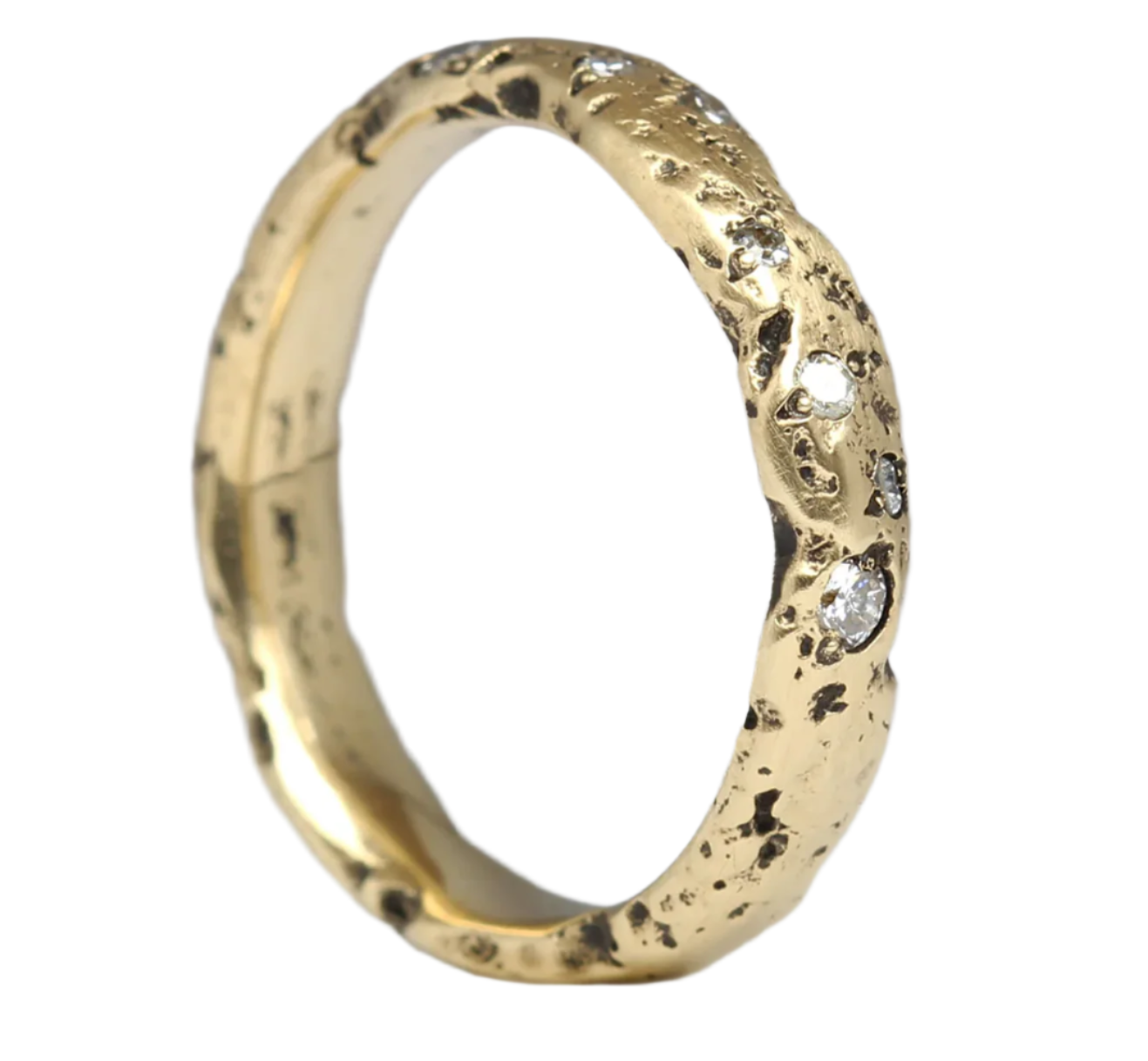 textured gold ring with diamonds