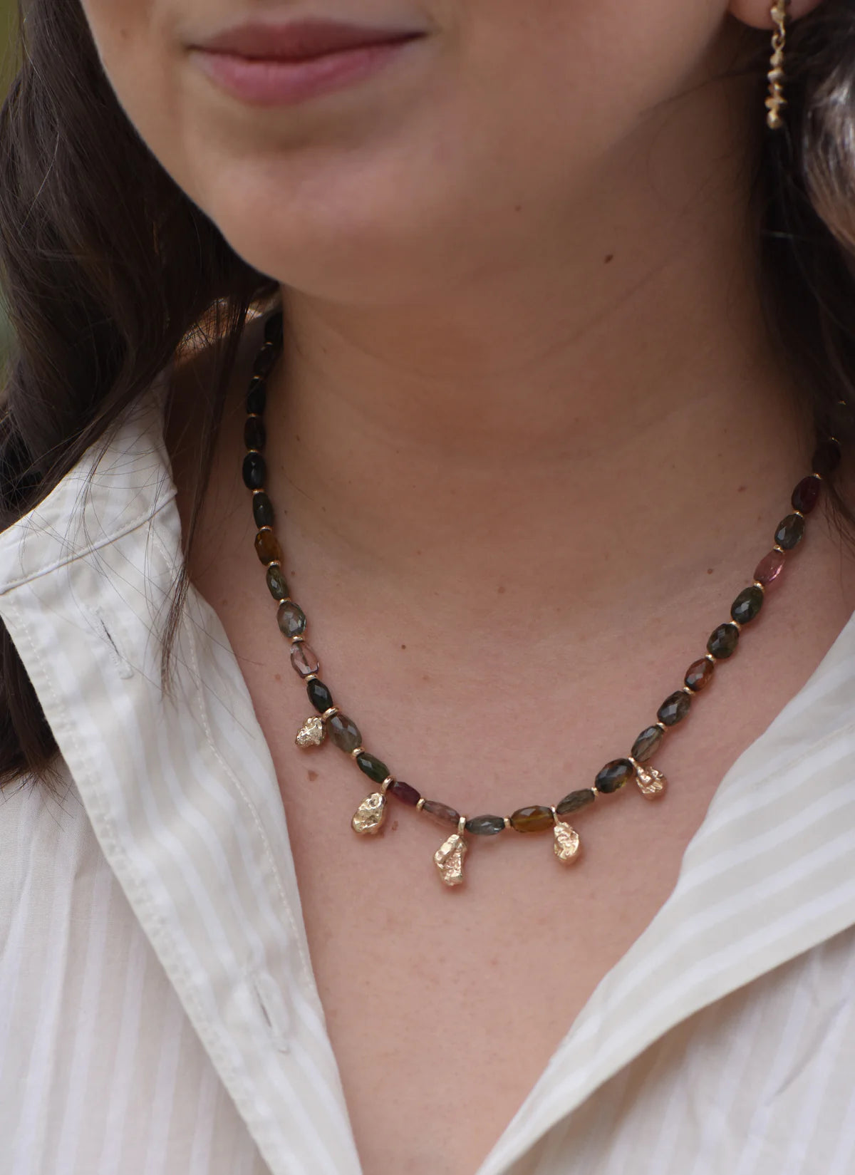 tourmaline & gold nugget necklace