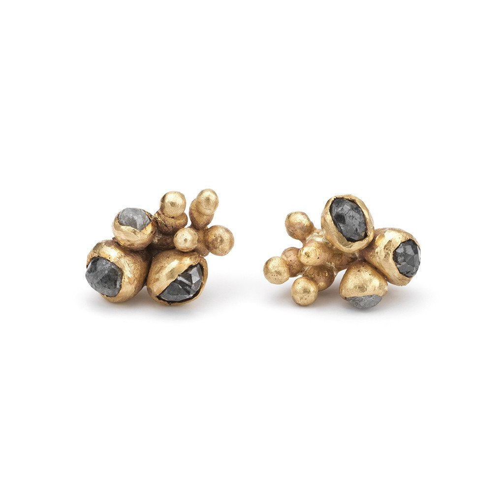 grey diamond and gold stud earrings