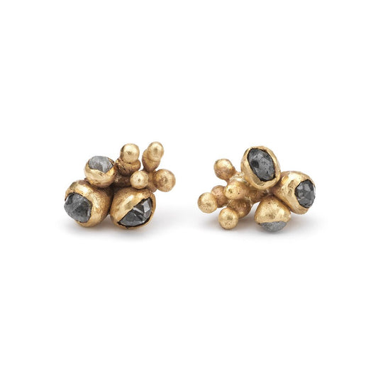 grey diamond and gold stud earrings