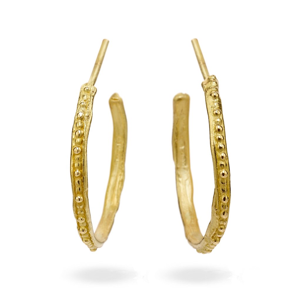 Beaded Gold Hoops