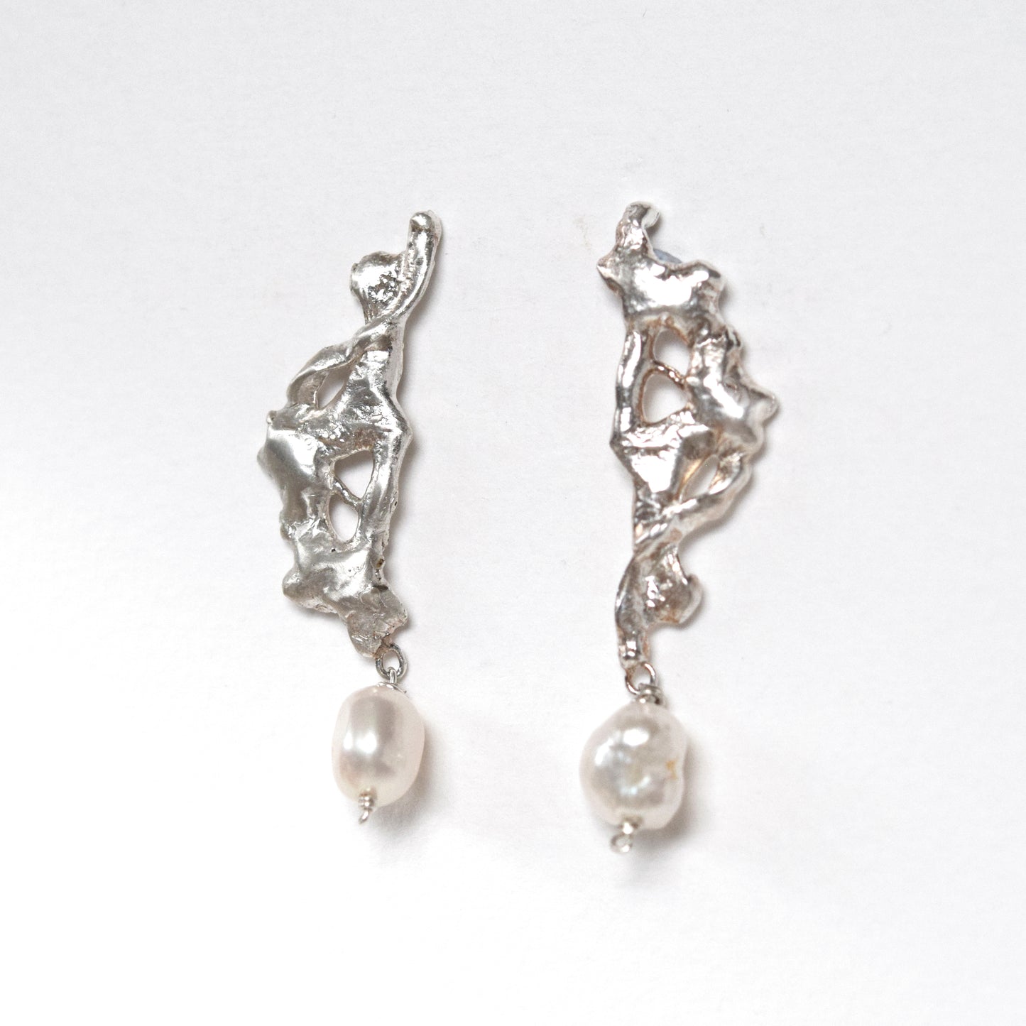 Molten Silver and Pearl Earrings