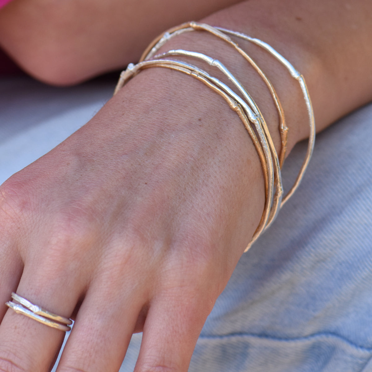 bamboo bangles and ring worn