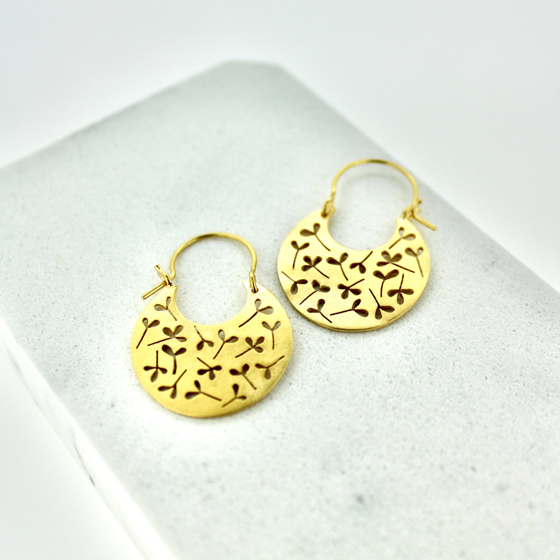 gold gypsy leaf hoop earrings