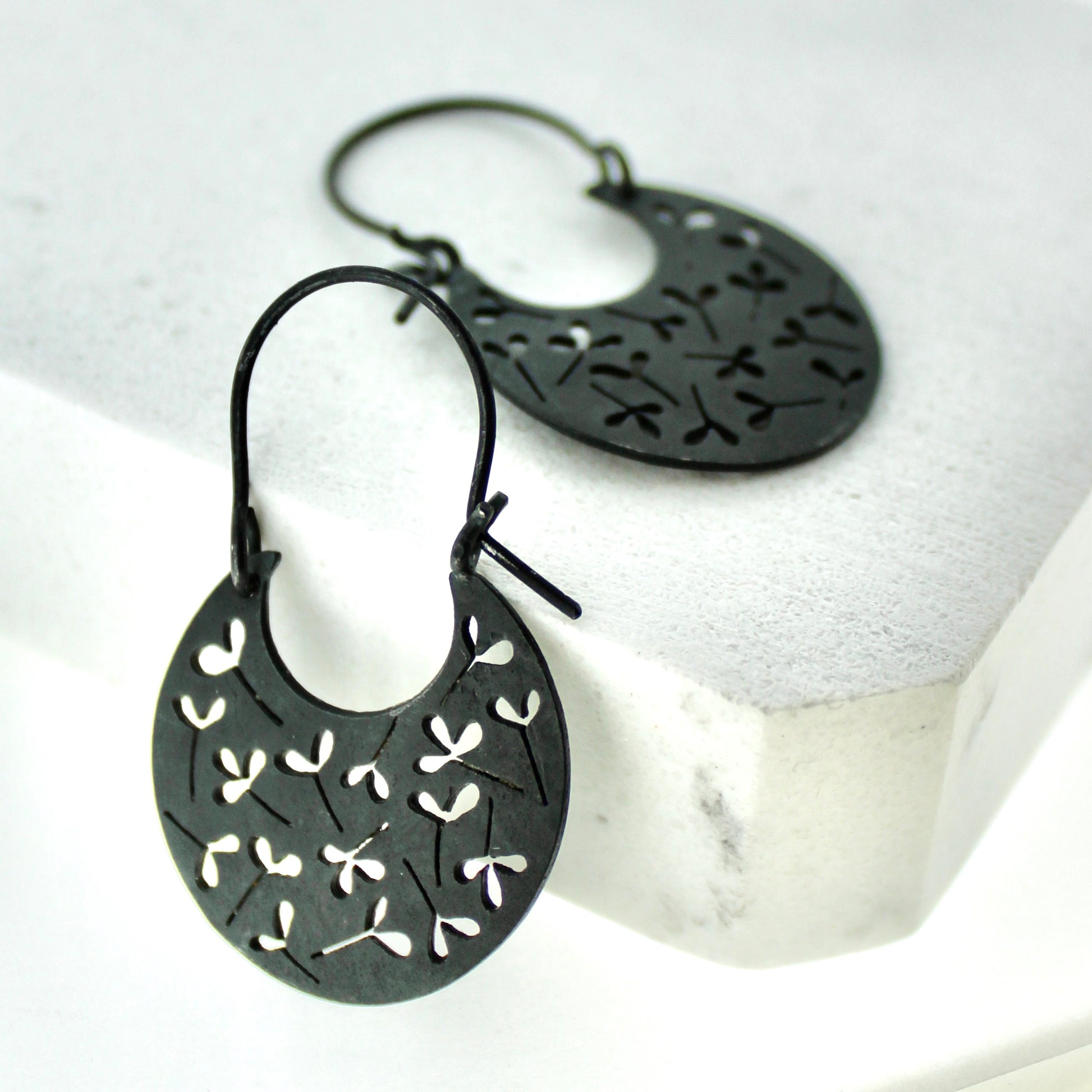 oxidised gypsy leaf hoop earrings