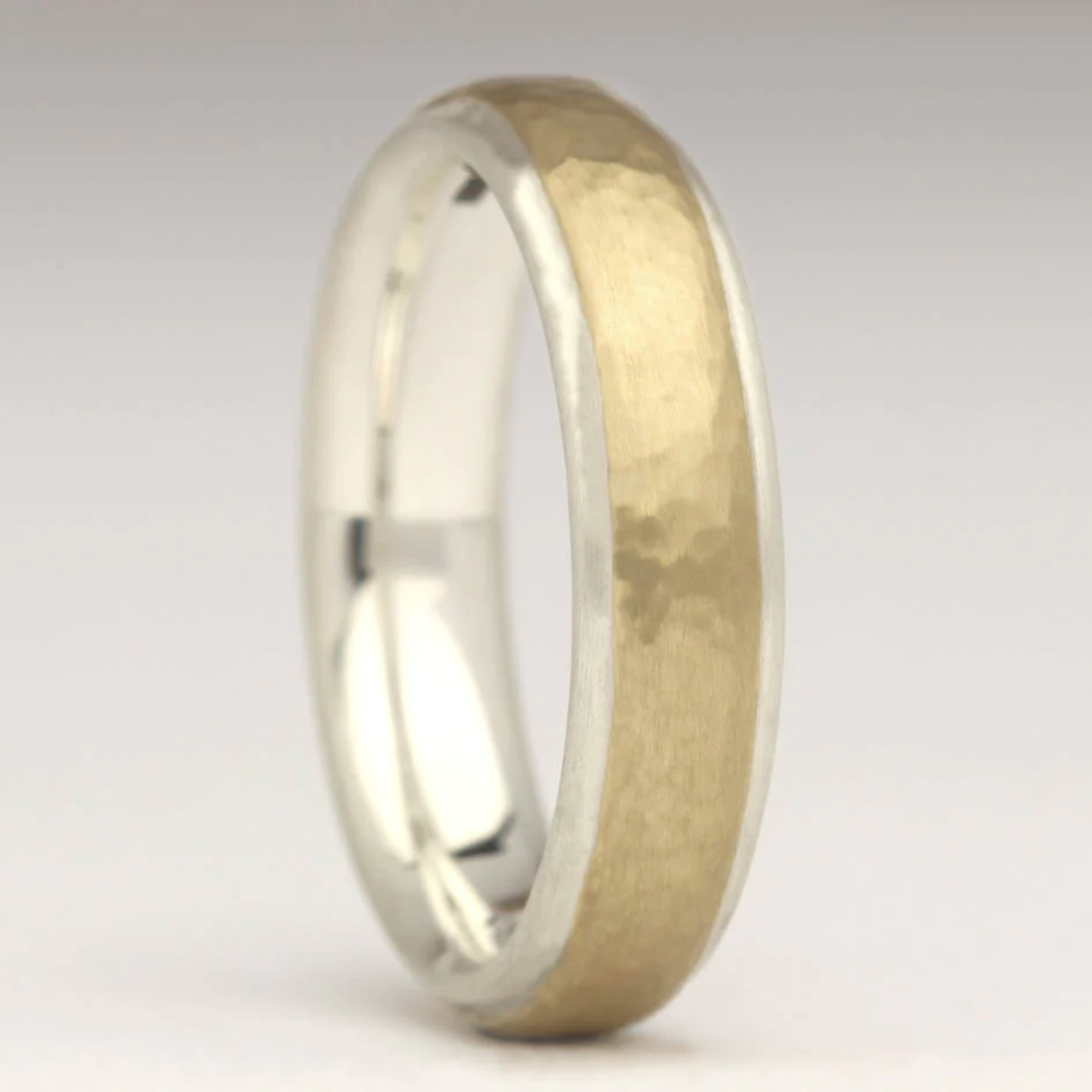 planished wedding ring silver and gold