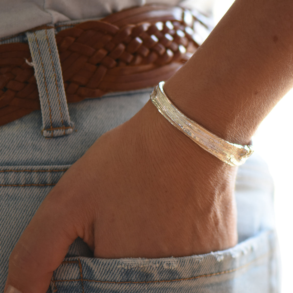 silver knot cuff worn