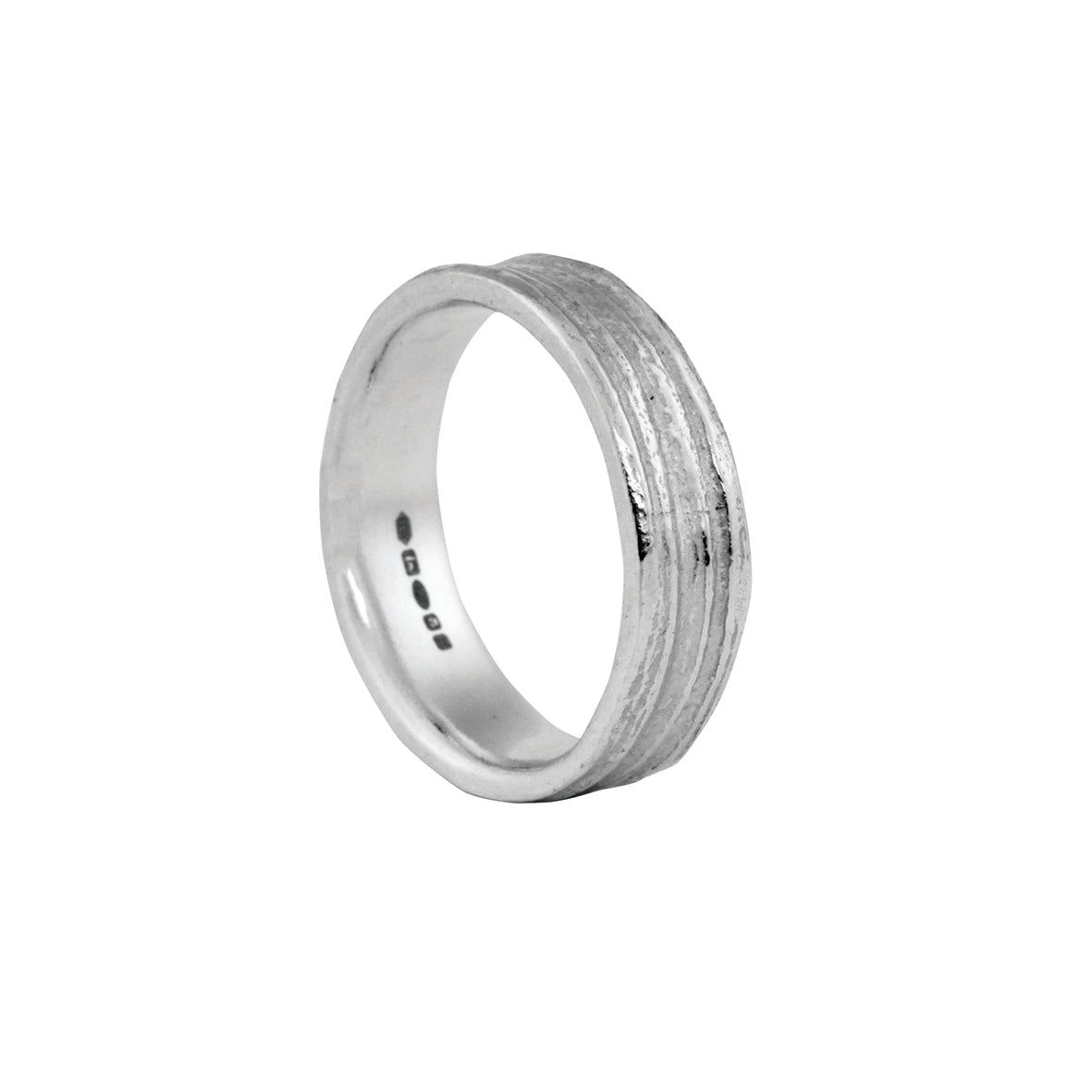 wide oak ring silver