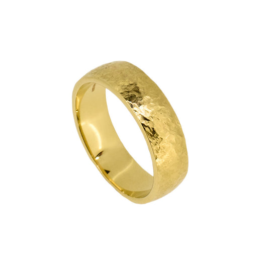 yellow gold textured wedding ring