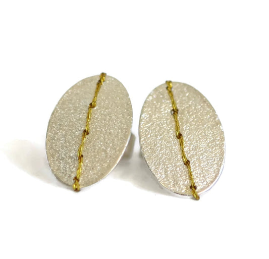 Sewn up earrings small - gold thread
