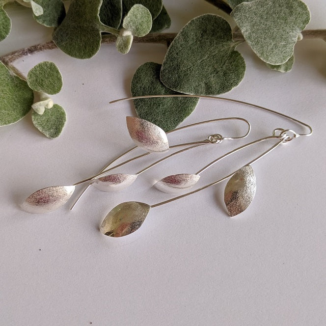 3 silver leaf earrings