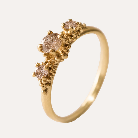 Triple Cluster Ring with Champagne Diamonds