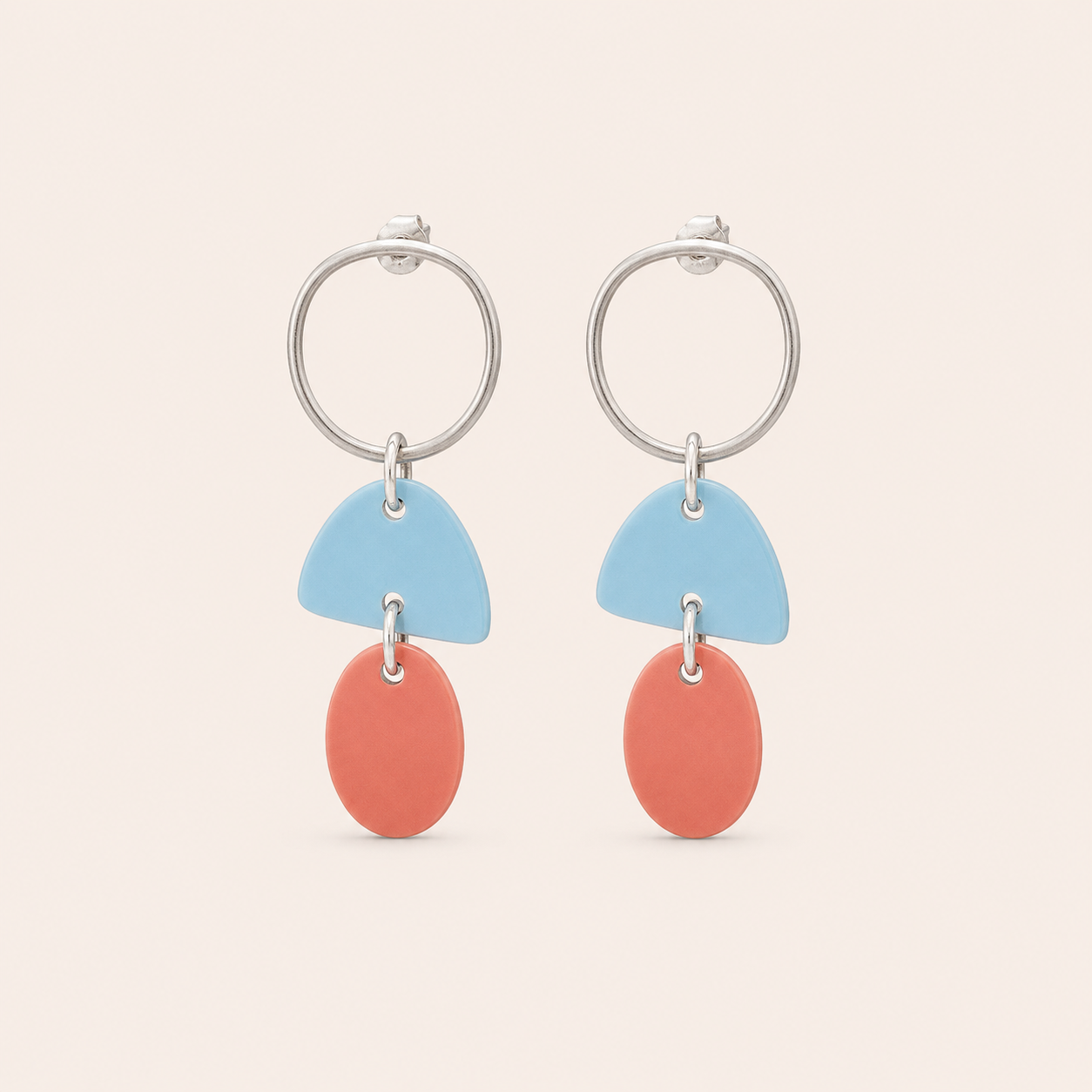 Ocean Drop Earrings - baby blue and coral pink