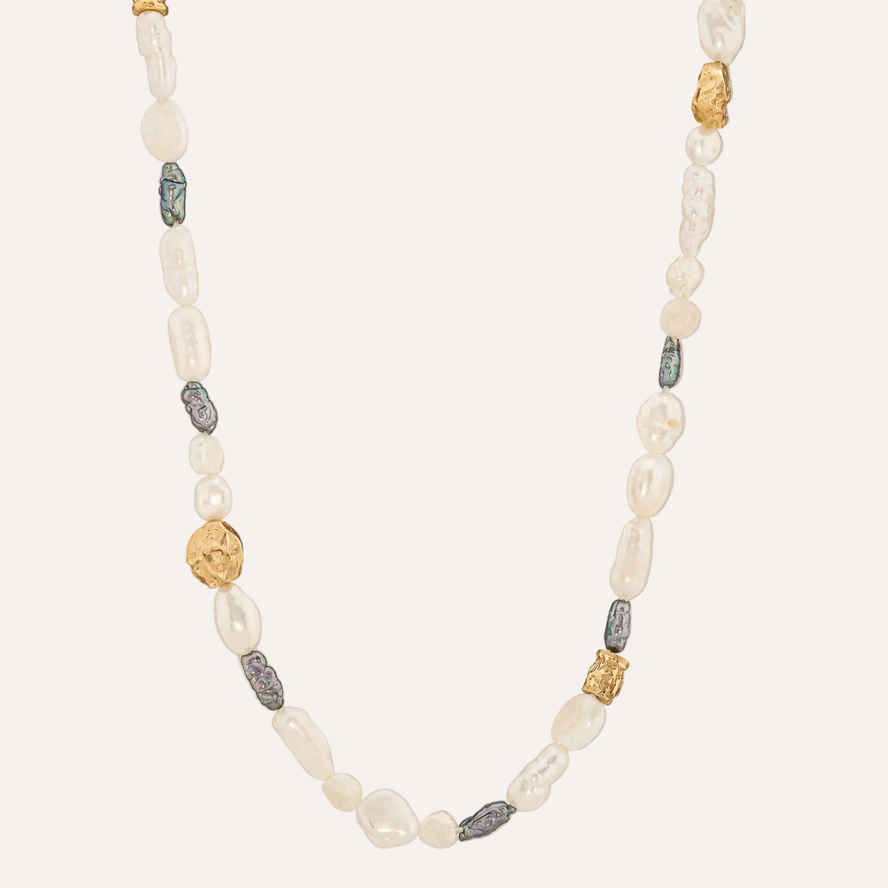 Pearl Necklace with Golden Bark Nuggets