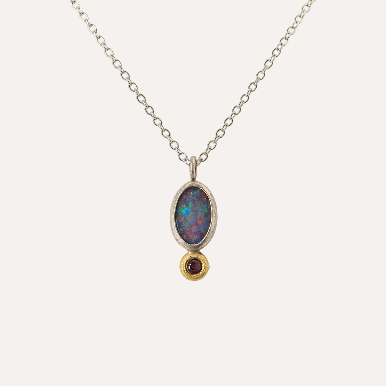 Oval Opal & Purple Sapphire Necklace