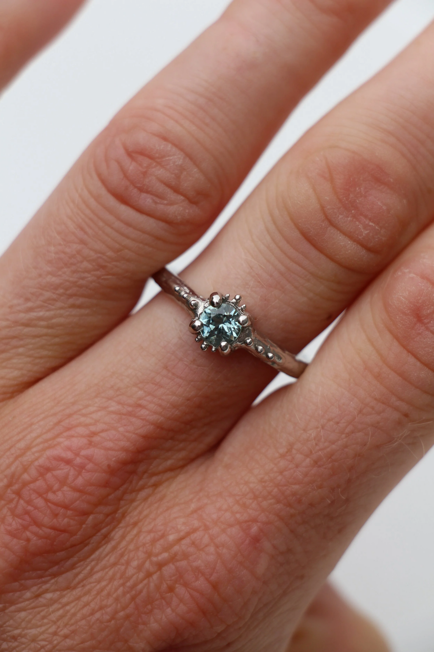 Montana rock creek sapphire urchin ring platinum