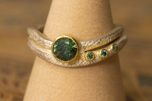 Taylor silver and green sapphire ring size P