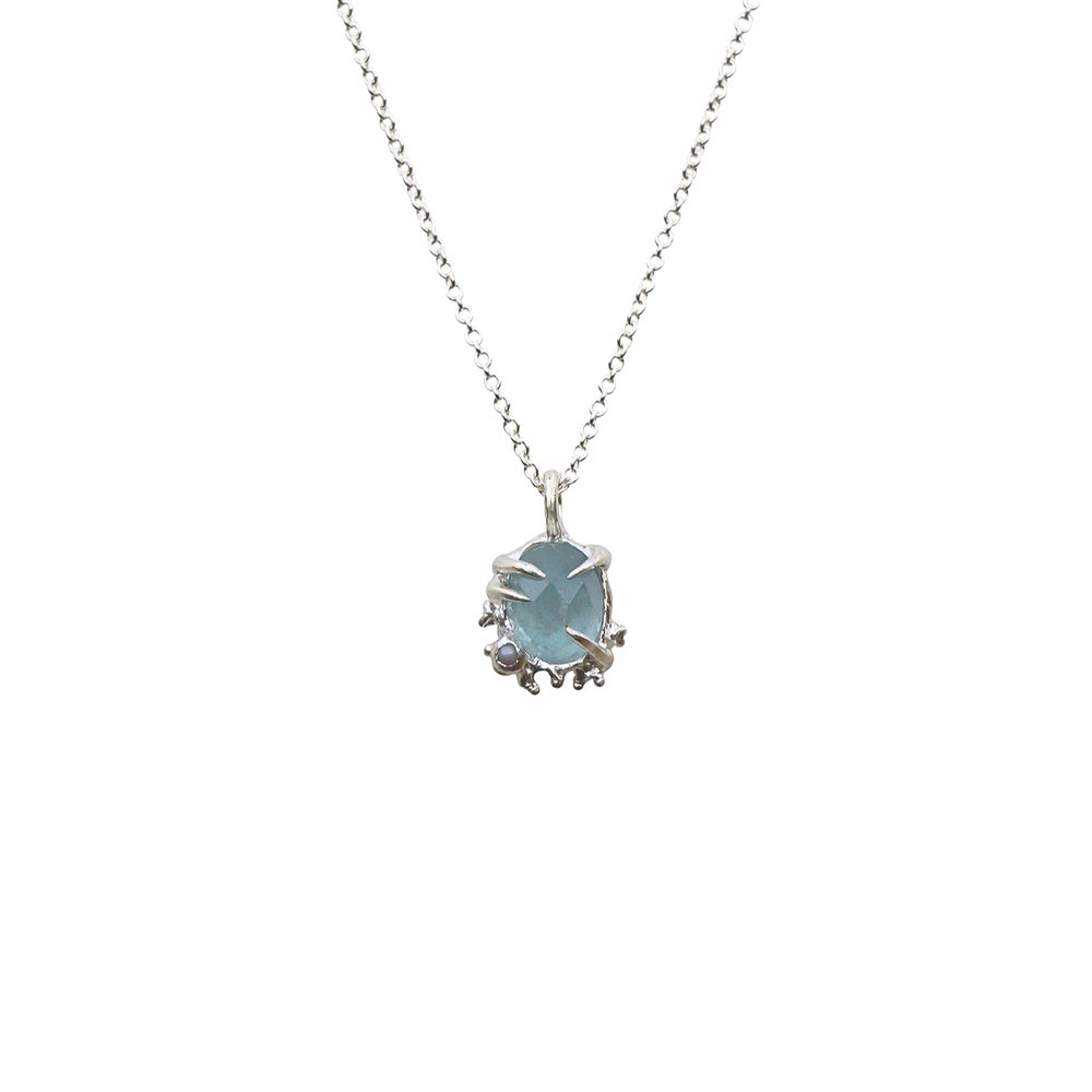 Aquamarine & falklands pearl coral necklace silver