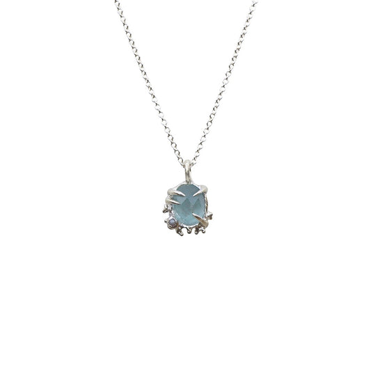 Aquamarine & falklands pearl coral necklace silver