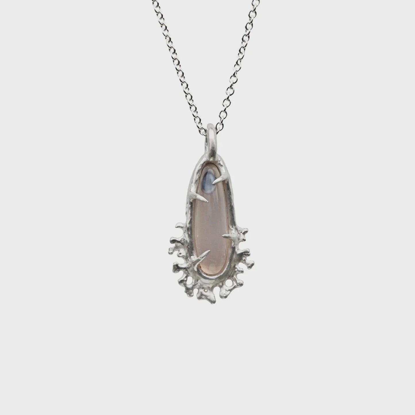 Long falklands agate coral necklace silver