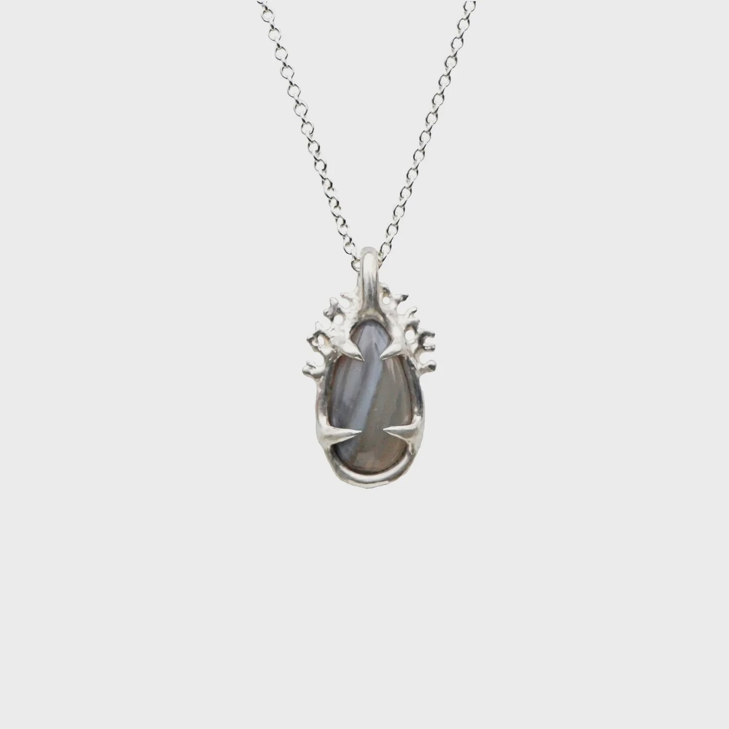 Streaked falklands agate coral necklace silver
