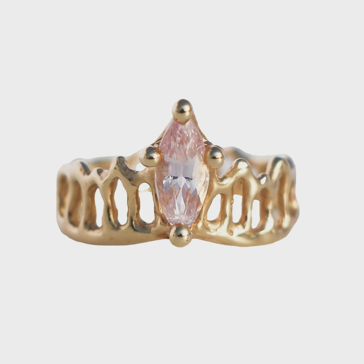 Pink marquise 1.1ct sapphire mermaid crown ring in 14ct yellow gold