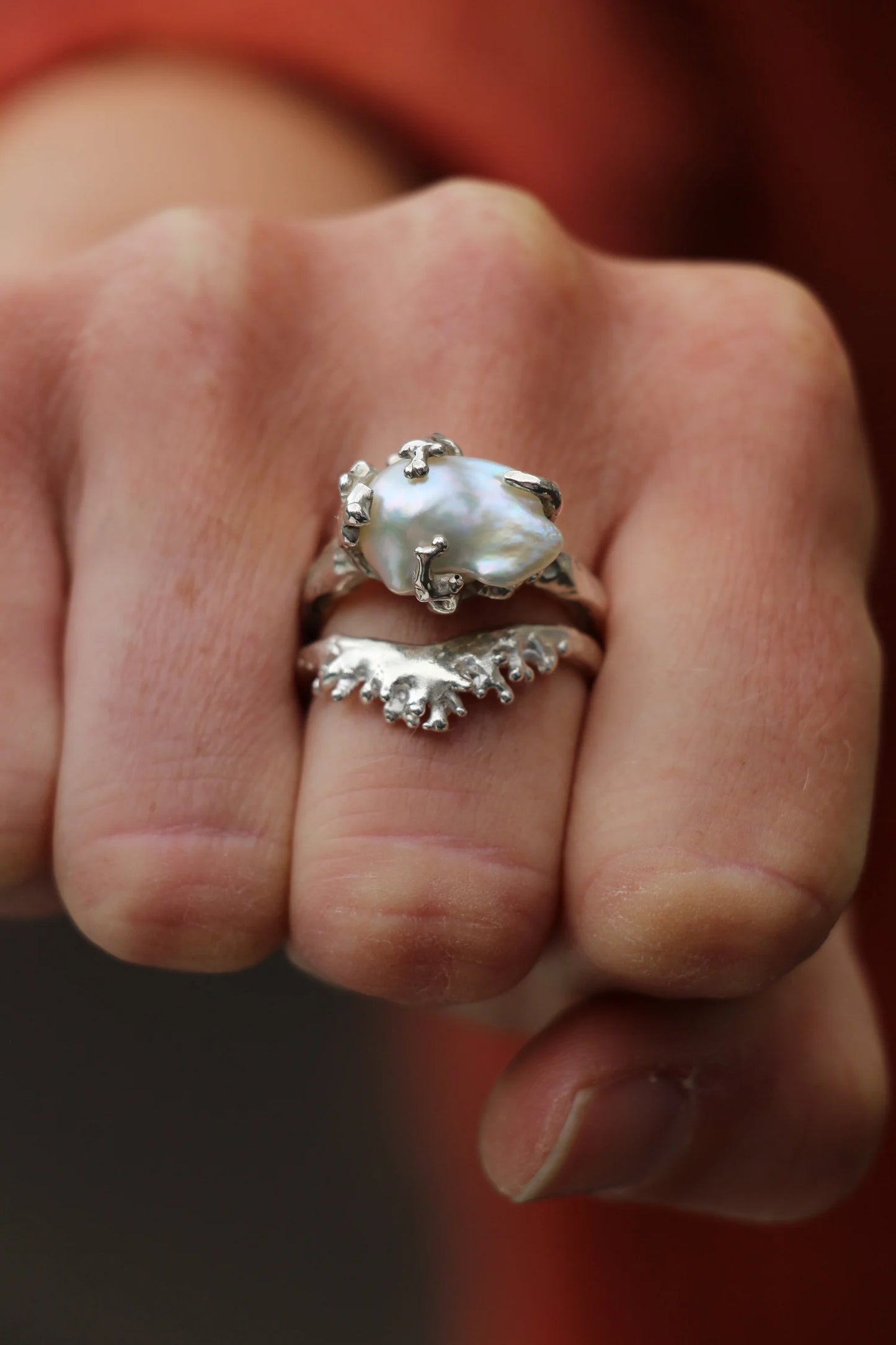 Coral crown ring silver