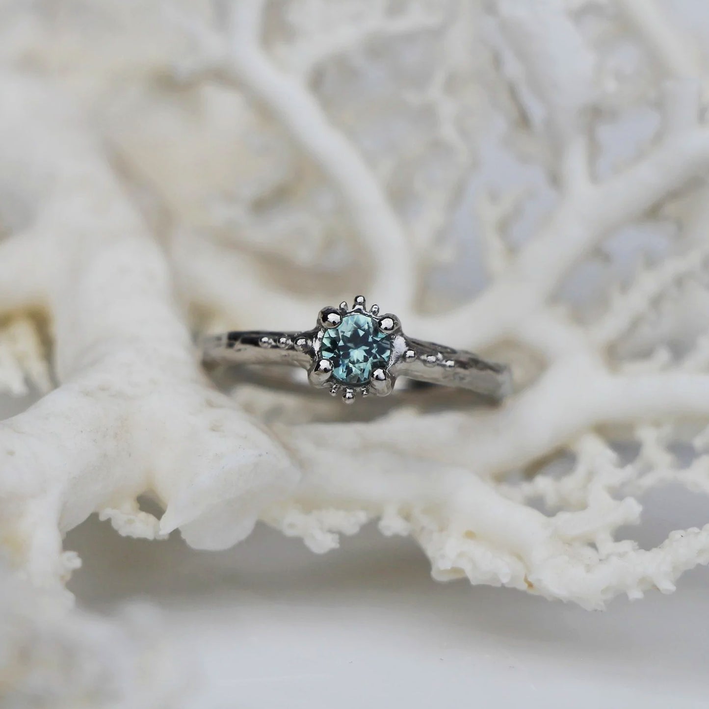 Montana rock creek sapphire urchin ring platinum