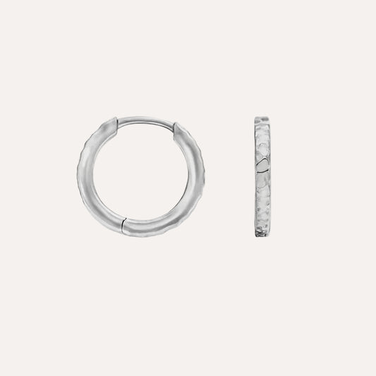 Medium hammered nomad huggies - Silver