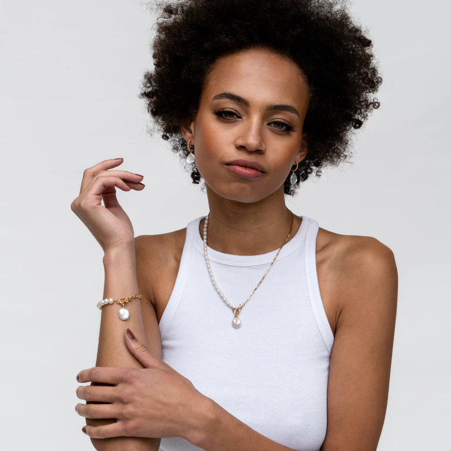 Keshi Pearl Drop Chain Necklace