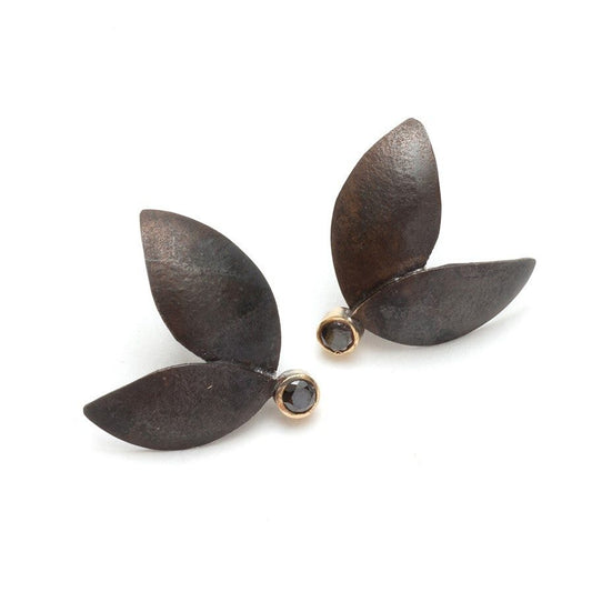 Oxidised Leaf & Diamond Earrings