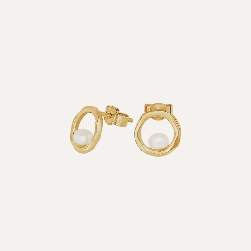 Open Circle & White Pearl Waterfall stud - Gold Vermeil