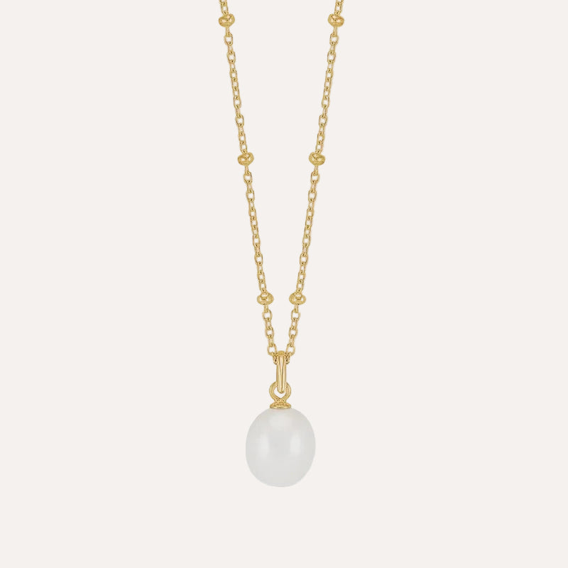 8mm Oval white luna pearl pendant - Gold vermeil