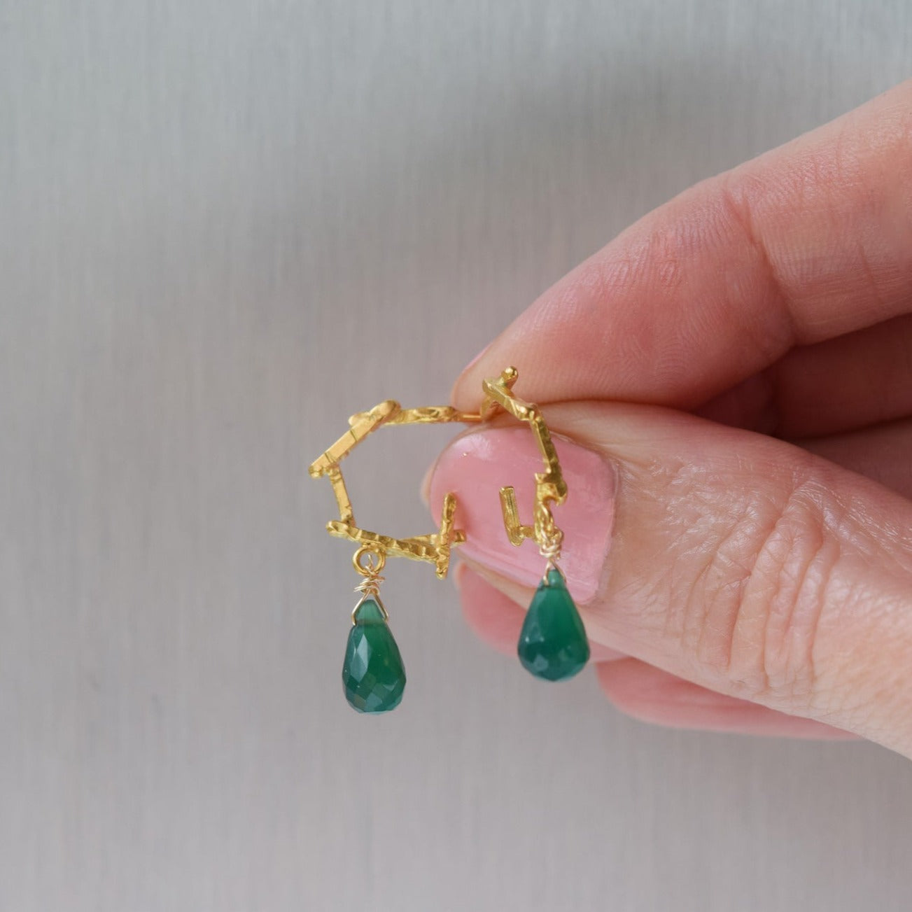 Hexagon Earrings with Green Onyx
