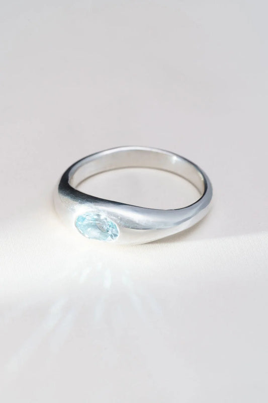 Aquamarine Oval Silver Ring