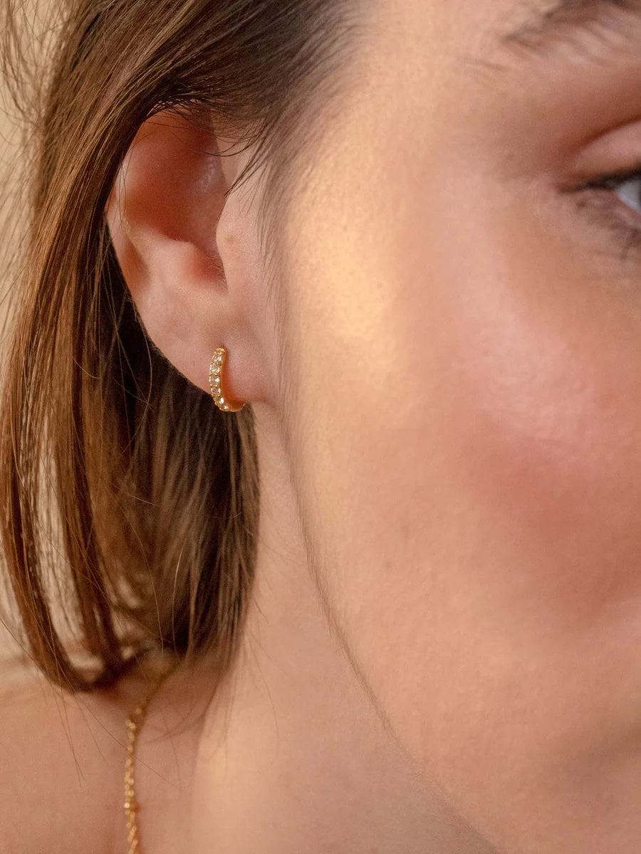 Gold & White Sapphire Huggie Hoops