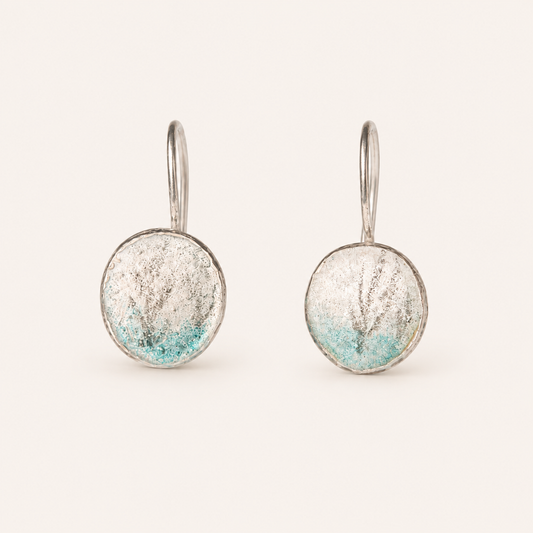 Enamelled hook oval earrings with drawn sprigs