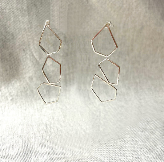 Geometric Silver Drop Earrings