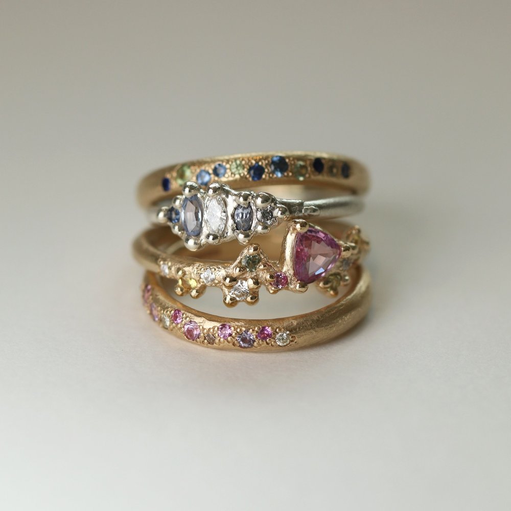 Pink Sapphire Pastel Cluster Ring