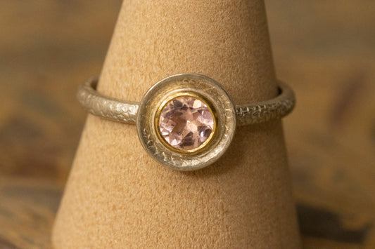 Silver Ring with Pink Tourmaline and 18ct gold detail