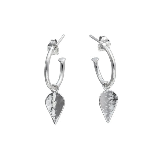Komorebi Leaf Drop Hoop Earrings -Silver