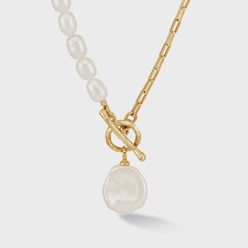 Timeless keshi pearl pearl drop chain necklace - gold vermeil