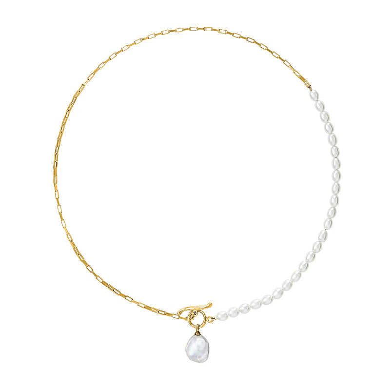 Timeless keshi pearl pearl drop chain necklace - gold vermeil