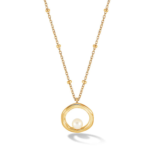 Circle & Pearl Necklace - Gold