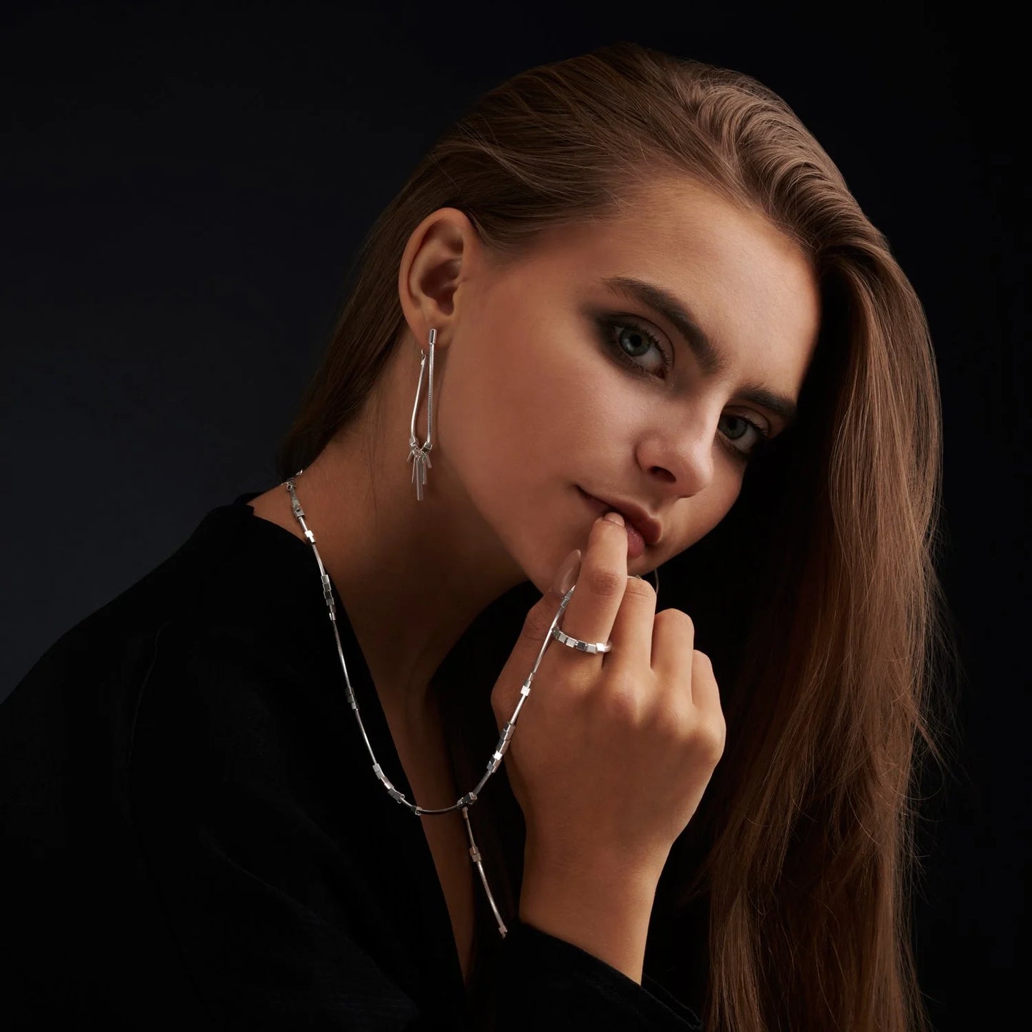 Metropolis Cubes Long Chain Necklace/Bracelet - Silver