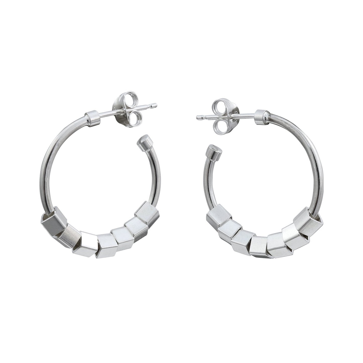 Metropolis Cubes Hoops Silver